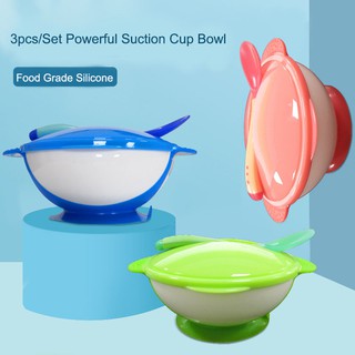 Baby Silicone Suction Cup Bowl+Slip-resistant Spoon+Dust-proof Cover