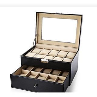 20 Slots Grids Watch Storage Organizer Case PVC Leather Jewelry Display Storage Box
