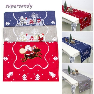 Christmas Decorations Fabric Santa Claus Embroidery Table Runner Christmas Restaurant Tablecloth