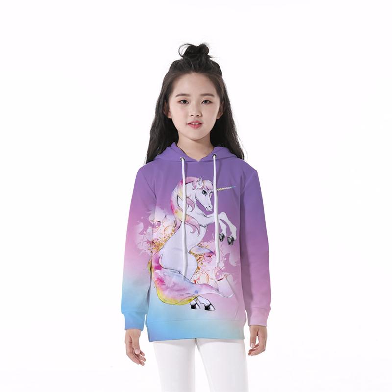 Girls Loose Hoodies Cute Unicorn Pattern Casual Sports Pullover Lovely Long Sleeve Sweatshirts