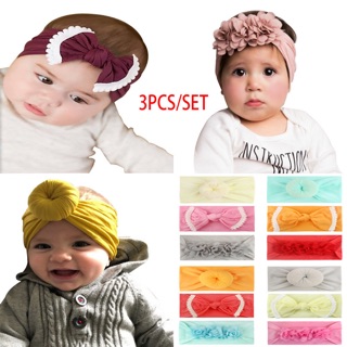 3Pcs Kids Floral Headband Girls Baby Elastic Bowknot Accessories Hairband Set