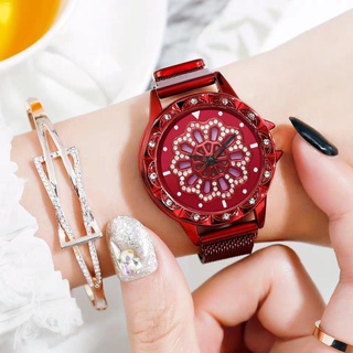 Watches❂■✅100% Original Lucky Fashion Women Waterproof Rotate Watch Magnetic Buckle Mesh Band Flower
