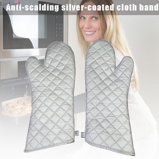1pair Oven Mitts Kitchen Oven Gloves High Heat Resistant Long Oven Mitts Anti-scalding Silver Cloth Gloves