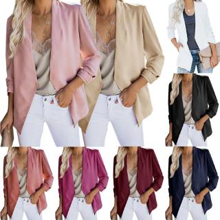 Voucher Plus Size Plain Long Sleeve Blazer for Women Ladies Formal Business Suit Pocket LE