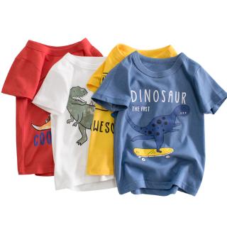 Pure cotton Korean children's clothing 2-8 years old summer cute cartoon dinosaur pattern round neck short sleeve T-shirt top for boys girls clothes (1)