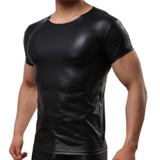 Men's Patent Leather Sexy Muscle Top T-Shirt Undershirt Tank Costumes (1)
