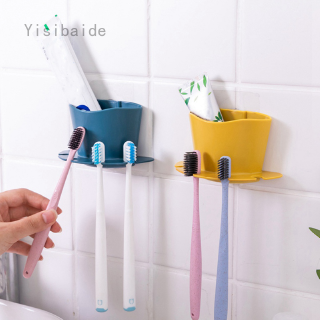 Yisibaide Wall mounted toothbrush toothpaste holder, can hang 4 brushes with 1 compartment
