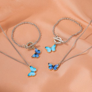 Korean Creative Women Butterfly Necklace Colorful Small Fresh Couple Collarbone Butterfly Necklace (1)
