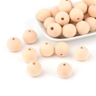 50pcs Natural Unfinished Round Wood Beads Original Color Large Hole Solid Wooden Ball Loose Spacers