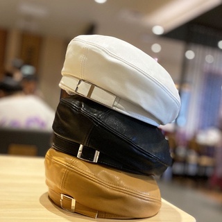 Japanese PU Leather Beret Hat Female British Style Retro Fashion Octagonal Hats Student Painter Hat