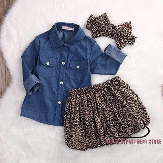 .SN-3PC Toddler Baby Girls Dress Denim T-shirt+Leopard (5)