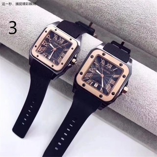 Саrtier watch SANTOS series couple watch 39mm / 34mm men and women quartz watch with calendar silicone strap stainless steel frame boutique small square watch