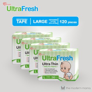 UltraFresh Ultra Thin Dry Taped Diapers Large 120s (Babies 9-14kg or 20 to 30 lbs)