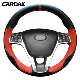 CARDAK Hand-stitched Orange Black Artificial Leather Car Steering Wheel Cover for Lada Vesta 2015 (1)