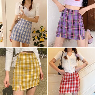 Kily.PH Plaid Mini Skirt with Slit Checkered Pattern High Quality Bodycon Skirt 19A0006
