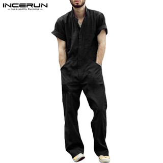 INCERUN Mens Short Sleeve Zipper Overall Casual Jumpsuit