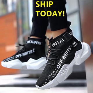 ﹉○Men's Fltknit Ankle Boots Sport Shoes Breathable Shoes Fashion Height Increasing Shoes OFF-WHITE design