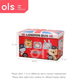 Foldable Bags❆❈✣OLS Foldable Bus Ottoman Large Kids Leather Storage Stool Box Toy Organizer