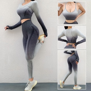 Seamless Yoga Clothes Three-Piece Suit Gradient Tight Stretch Workout Exercise Outfit Women's Clothing Seamless Yoga Suit Women's Gradient Tight Elastic Fitness Suit Women's Clothing Set Yoga and Fitness Sports Set