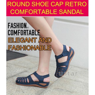 Skid-resisting Leather Sandals Large Size Round Shoe Cap Slipsole Comfortable Sandal (2)