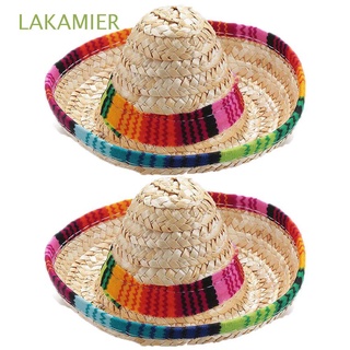 LAKAMIER 2Pcs Colorful Mexican Straw Cap Buckle Sombrero Pet Straw Hat Costume Cat Dog Supplies Adjustable Pet Ornaments