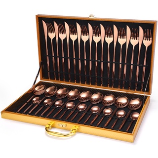 Gold Cutlery Set Steak Knife Fork Coffee Spoon Teaspoon 24Pcs/set Stainless Steel Home Dinnerware Kn