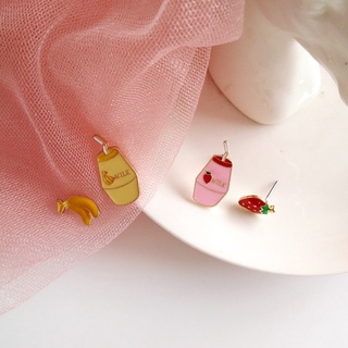 STRAWBERRY AND BANANA MILK STUD MISMATCHED EARRINGS