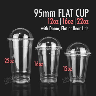 [50pcs] Plastic PP Flat Cup with Lids SET! (12oz, 16oz, 22oz) 95mm for Milktea Plastic Cups - Party