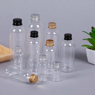 5/8/10/15/20/25/30ml Clear PET Plastic Bottle with Gold Silver Aluminum Cap Empty Emulsion Essential