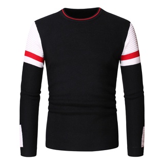 Autumn Winter Wool O-Neck Men Pullover Warm Comfortable Patchwork Long Sleeve Clothes Knitted Casual