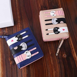 Women PU Leather Short Three Cats Bifold Clutch Wallet Card Holder Purse (5)