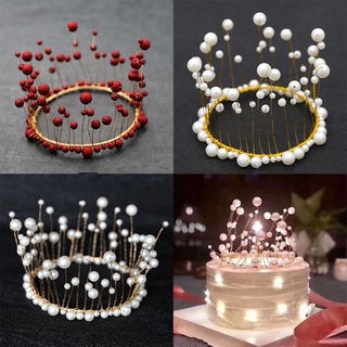 Artificial Pearl Crown Cake Topper Home Restaurant Baby Shower Birthday Party Decor Supplies