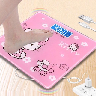 ▣☎USB Rechargeable Electronic Weighing Scale Cute Cartoon Human Body Scale Household Adult Healthy W
