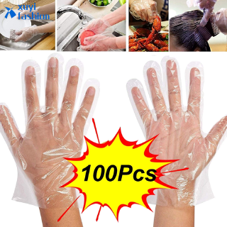 100Pcs/Bag Disposable Plastic Gloves Isolation Virus Safety Health Protection Thick Transparent PE Film Food Gloves