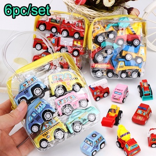 6pc/set Pull Back Car Model Toy Mobile Vehicle Fire Truck Taxi Model Kids Boy Gift Mini Battery-free