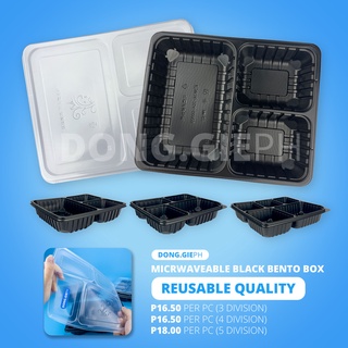 [10 PCS] Microwaveable 3 / 4 / 5 Division Black Bento Boxes with Lids