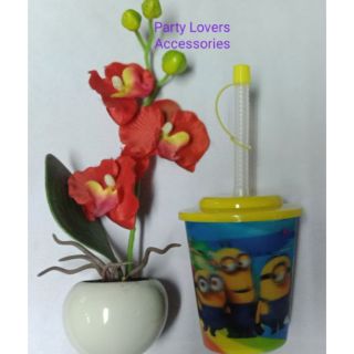 Minion Tumbler / Reusable Plastic Tumbler / Plastic cup with lid & straw