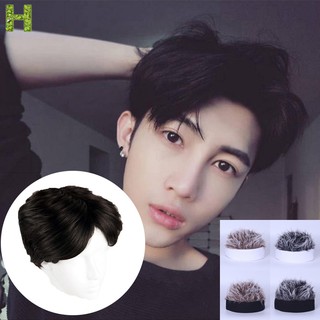 15cm Men Black Wigs Centre Parting Full Hair Wigs Handsome Synthetic Hair Restyleable