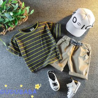Fashion Baby Boy Sets Casual Short Sleeve Striped Print T-shirt+Shorts Set 1~5 Years Old