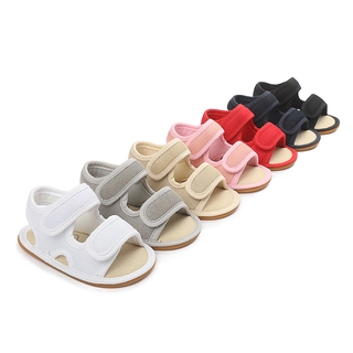 （1-2 Y) Summer Soft Leather Non-slip Rubber Sole Outdoor Sandals for Boy Girl Solid Color Non-slip Toddler Baby Sandals