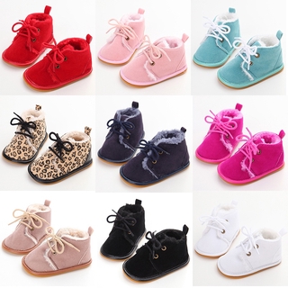 1 Pair Leopard Pure Color Rubber Toddler Boots Plus Velvet Warm Snow Boots Skid Outdoor Shoes Baby Shoes