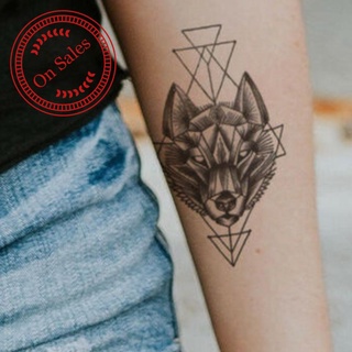 1Pcs T-074 Geometric Wolf Tattoo Sticker P3L4
