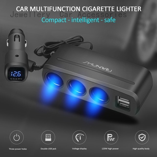 3 Way Car Cigarette Lighter Socket Splitter USB Fast Charger Power Adapter 12V 24V