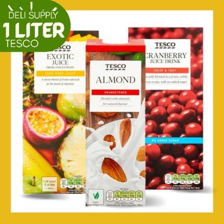 1 Liter Tesco No Added Sugar Cranberry Almond Exotic 100% Pure Fruit Juice Drink