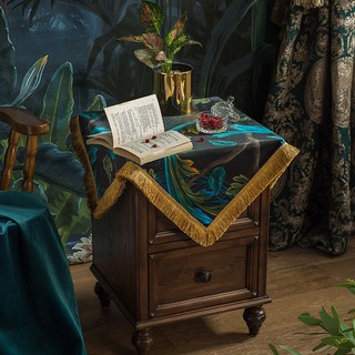 Deluxe Peacock Table Cloth Square Microwave Oven Cover Dust Oil Proof Cloth Kitchen Toaster Applianc