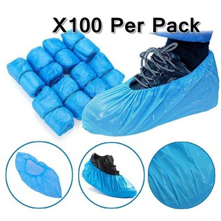 100 Disposable Shoe Cover Blue Anti Slip Plastic Cleaning Overshoes Boot (1)