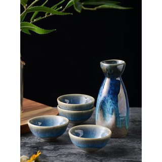 PAGKAIN Japanese Sake Set Ceramic Liquor Cup Tableware Retro Household Shochu Pot 1 Pot 4 Cup Set Tableware