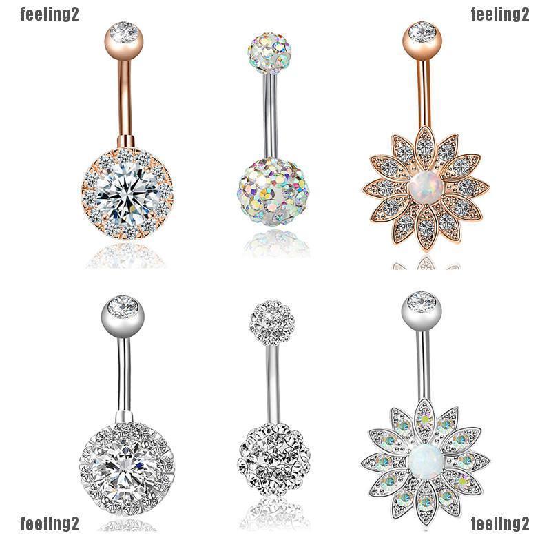 FTOP 3PCS/Set Stainless Steel Crystal Opal Belly Button Rings Navel Piercing Jewelry