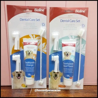 Bioline Dental Care Set. Dog Toothbrush Toothpaste - Orange