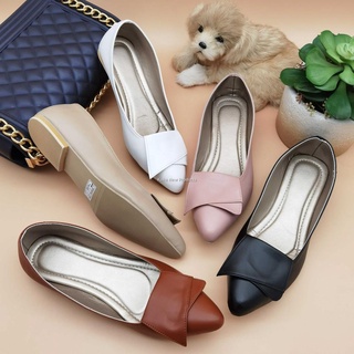 2021 newR&A226 Pointed Flat Trapezoid Ribbon Leather Doll Shoes